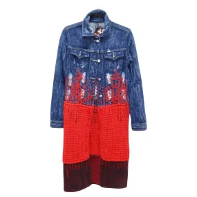 2000s Red Knit Denim Jacket