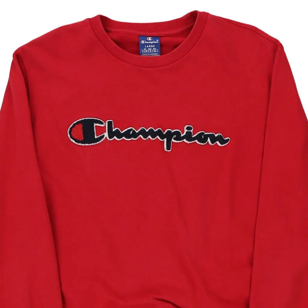 Champion Spellout Sweatshirt - Large Red Cotton Blend