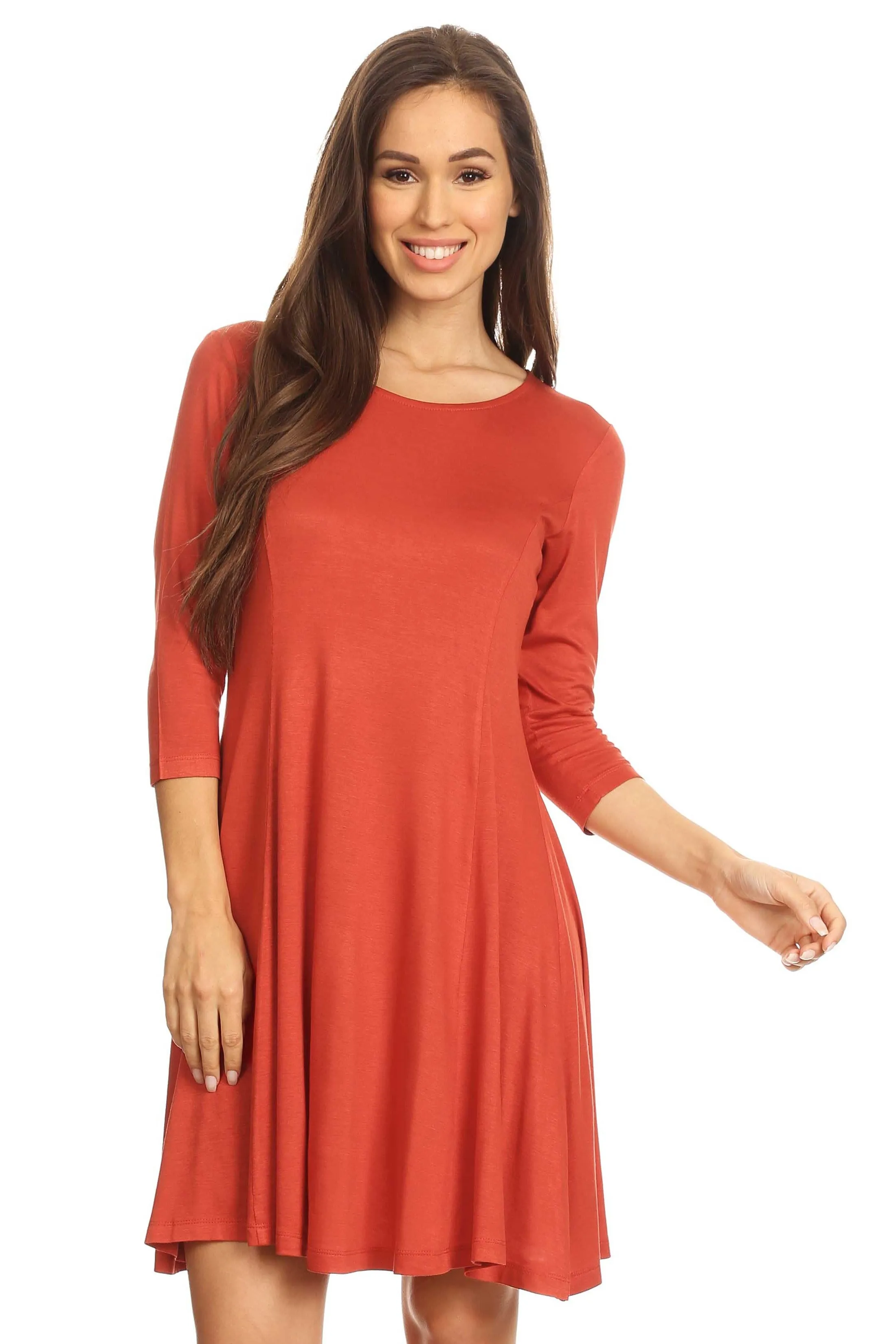 Charming 3/4 Sleeve Swing Dress