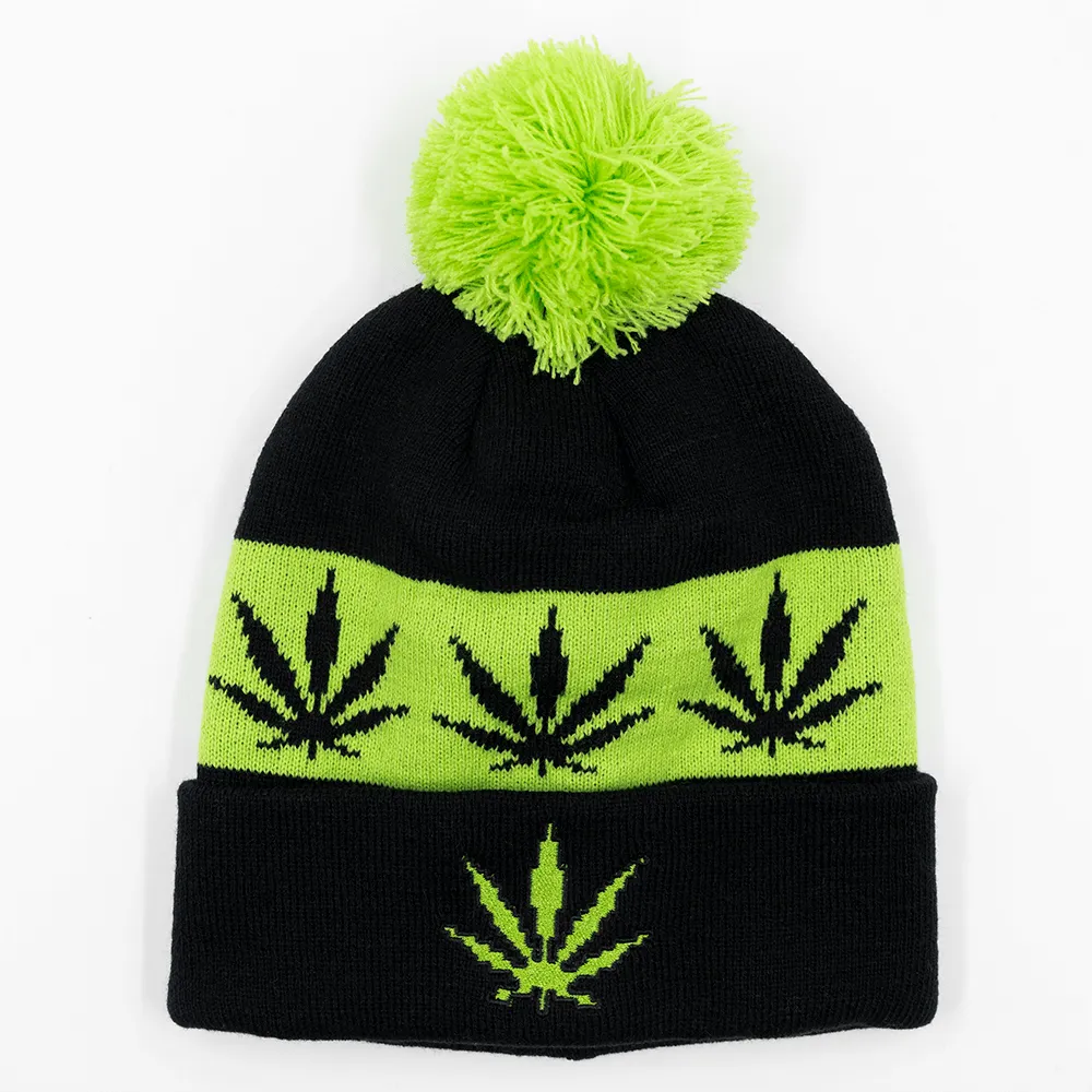 Digital Leaf Pom Pom Beanie
