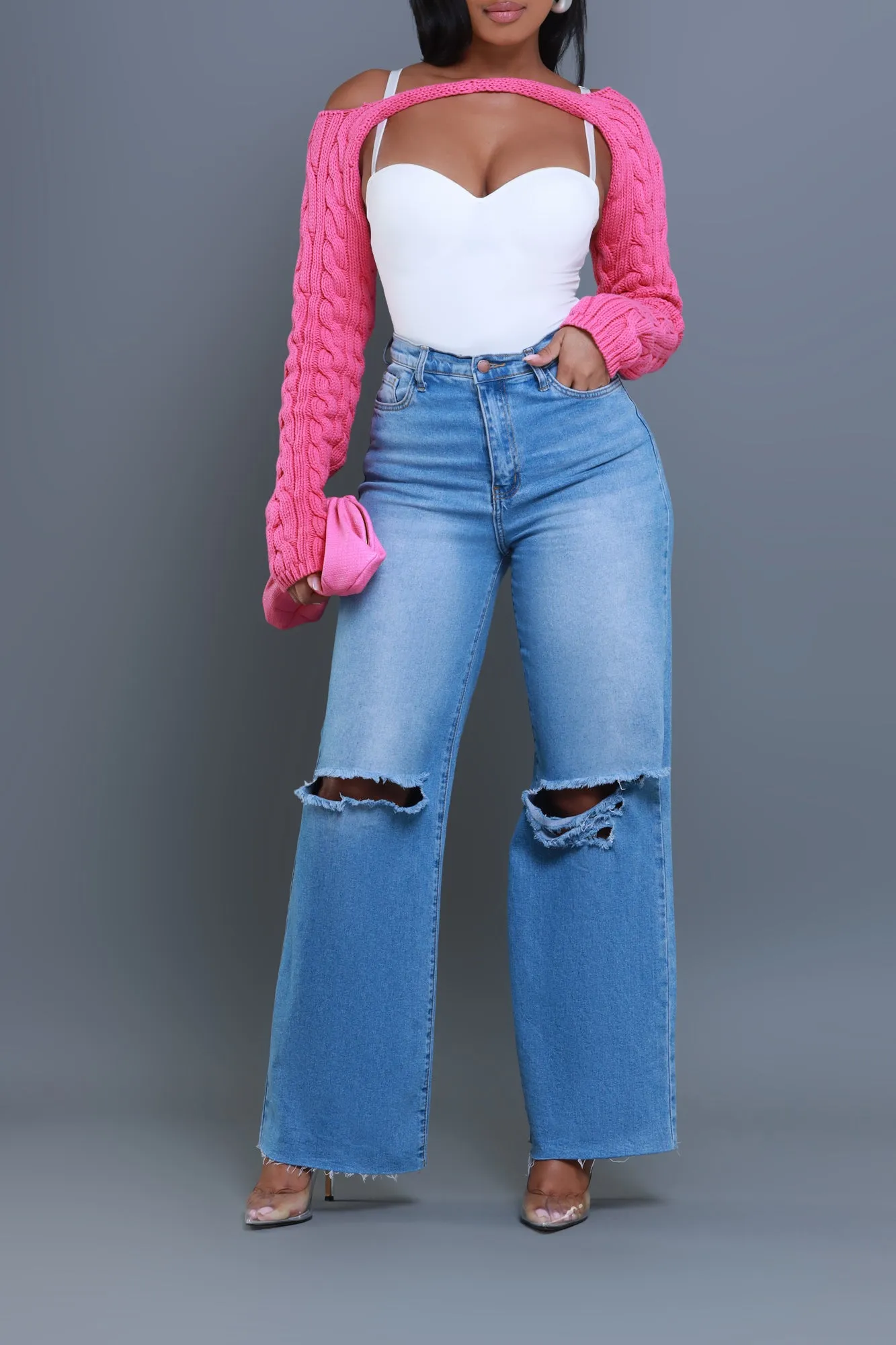 Got It Bad Knit Bolero Sweater - Pink
