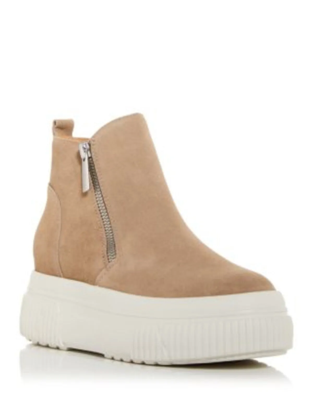 J SLIDES Womens Beige Back Pull-Tab Padded Wyona Round Toe Platform Leather Booties M