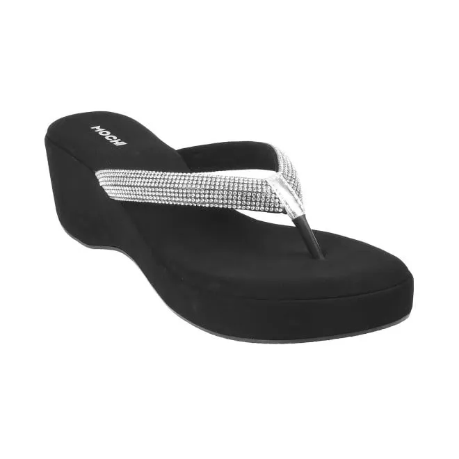 Mochi Women Black Party Slip Ons