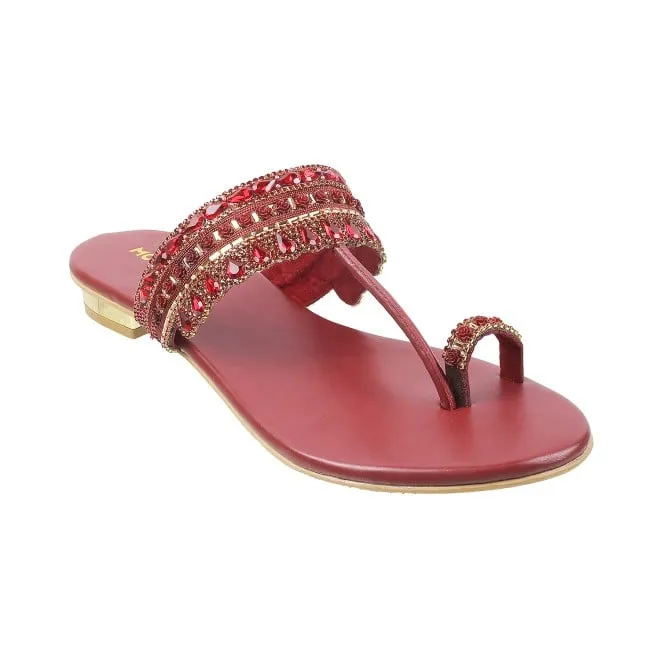 Mochi Women Maroon Ethnic Slip Ons