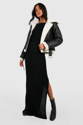 Premium Textured Split Hem Maxi Dress