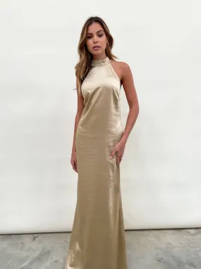 Raleigh High Back Halterneck Maxi Dress - Matte Bronze
