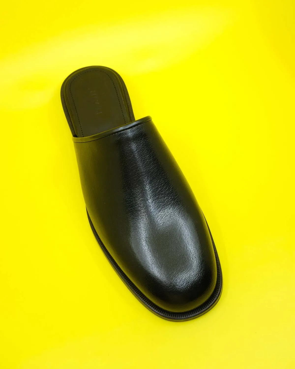 Shiny Leather Square Mule - Black