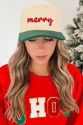 Simply Merry Two-Toned Embroidered Corduroy C.C. Cap (Green)