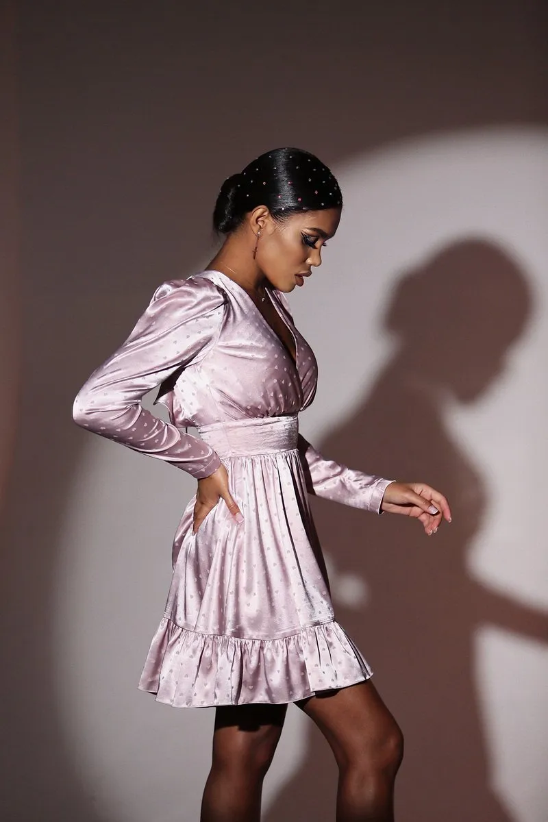 Viclans Satin Mini Pink Dress with Ruffle Back
