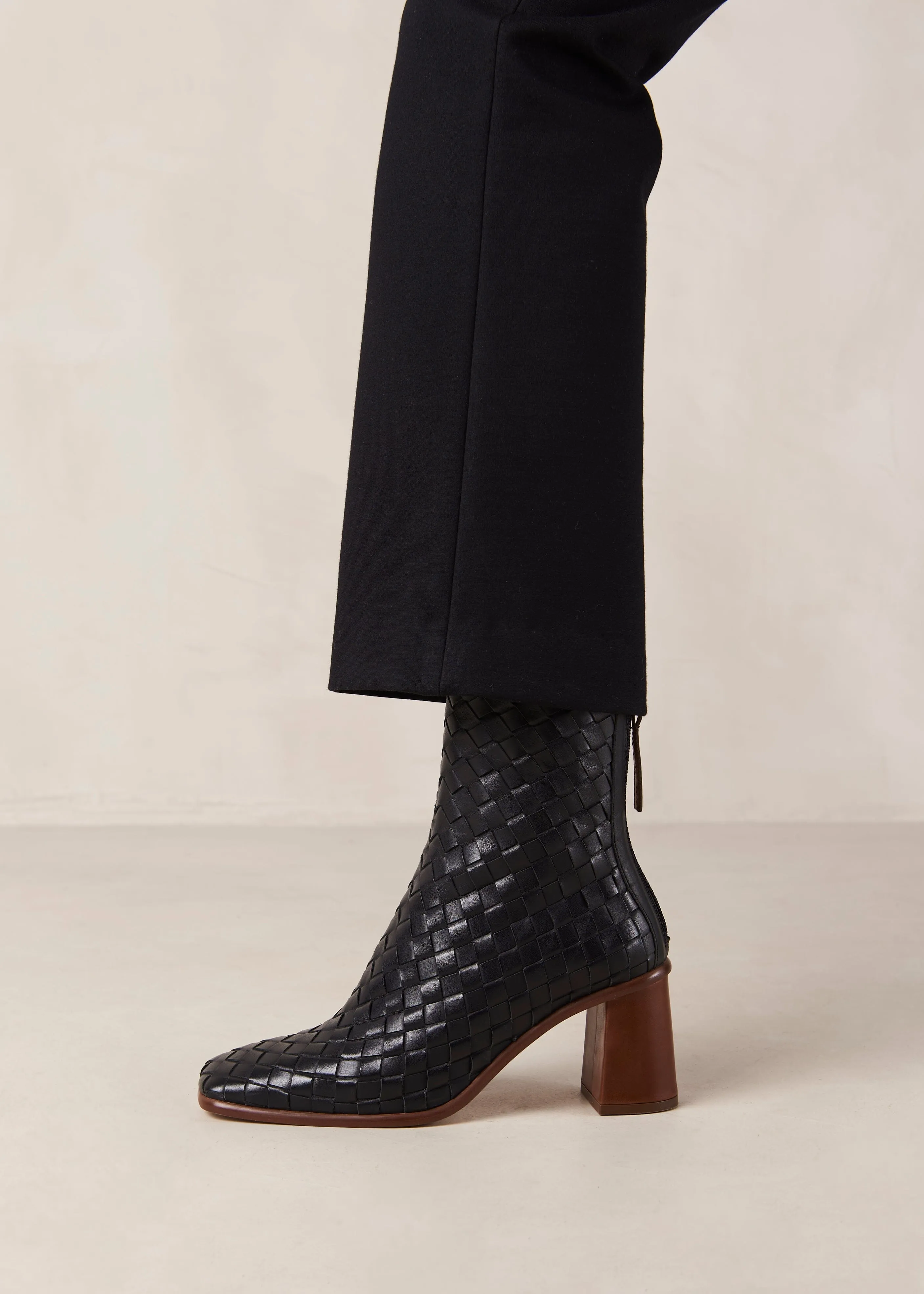 West Braided Black Leather Ankle Boots  